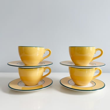Pagnossin Treviso Spa Yellow Cups and Saucers Green Trim Rare Color Combination Italy Vintage 1990s 