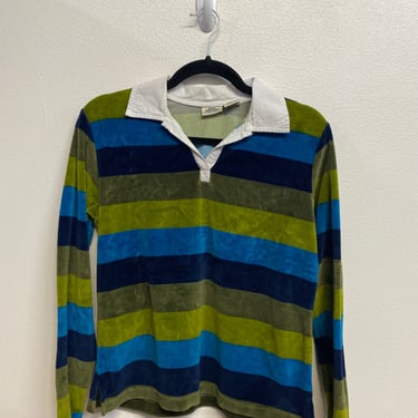 Striped Velour Collared Shirt