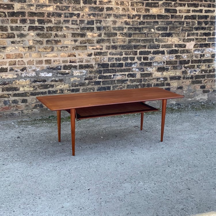 Danish Modern Coffee Table with Cane Shelf by Peter Hvidt &amp; Orla Mølgaard Nielsen for France and Son