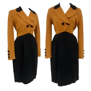 Vtg Vintage 1980s 80s Designer Nipon Boutique Color Block Rust Black Power Dress 