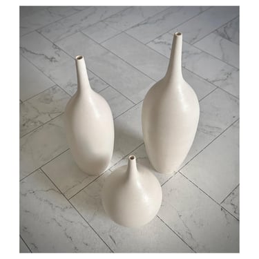 SHIPS NOW- Set of 3 Small Handmade Bottles in Matte White - studio pottery stoneware mid century decor minimal elegant shelf ceramics 