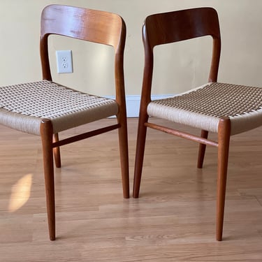 ONE Niels Moller model # 75 dining chair in aged teak and new Danish Paper Cord, desk chair, bedroom chair 