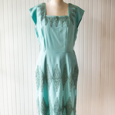 Vintage 1960s Blue Sheath Dress Large
