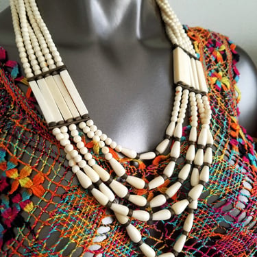 Retro Bone Multistrand Necklace~Tribal Necklace~Handmade Vintage Necklace~JewelsandMetals. 