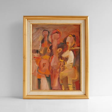 Vintage Abstract Nude Oil Painting by Zygmund Jankowski 