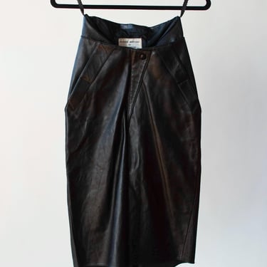 1980s Black Leather Skirt | Claude Montana 