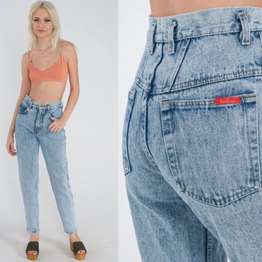 Acid Wash Jeans 80s Skinny Jeans Bonjour Mom Jeans Bow Ankle Retro High Waisted Rise Tapered Denim Pants Slim Leg Vintage 1980s Small 26 