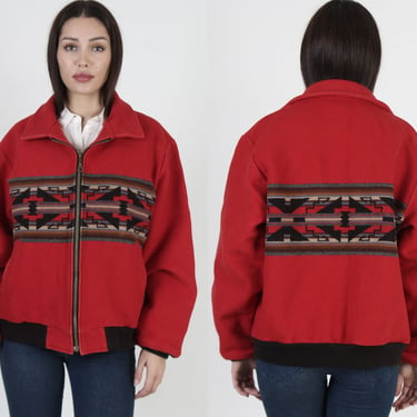 Mens Pendleton Southwestern Jacket, Vintage Aztec Print Native American Zip Up Bomber Jacket Sz XL 