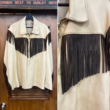 Vintage 1960’s Size L Two-Tone Western Cowboy Fringe Leather Pullover Jacket, 60’s Western Wear, Vintage Clothing 