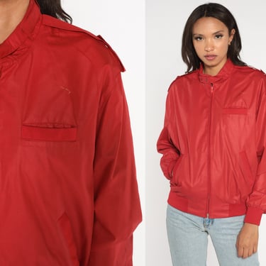 Red Members Only Jacket 90s Bomber Jacket Zip Up Windbreaker Cafe Racer Moto Epaulette Coat Streetwear Lightweight Vintage 1990s Small S 