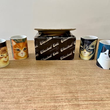 Vintage Classical Cats Porcelain Mugs in Box - Martin Leman - Department 56 