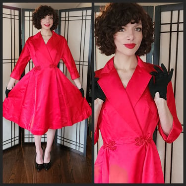 50s Red Satin Evening Dress by Dynasty 