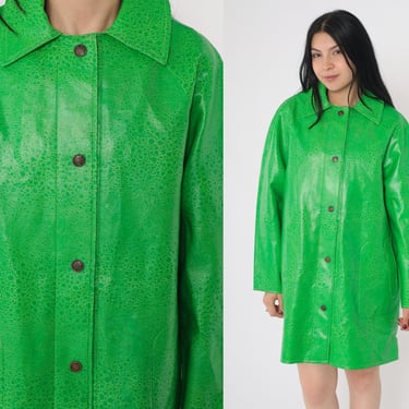 Vintage 1960s Raincoat Bright Green Jacket Rain Casuals by Keds Vinyl Raincoat Snap Button Up PVC Raglan Sleeve Medium 