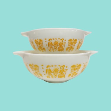 Vintage Pyrex Bowl Set Retro 1950s Mid Century Modern + Butterprint Pattern + Orange + Set of 2 + Ceramic + Cinderella Bowls + Kitchen Decor 