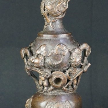 Antique Shokudai Japan bronze candle stand 1800s lost wax craft 