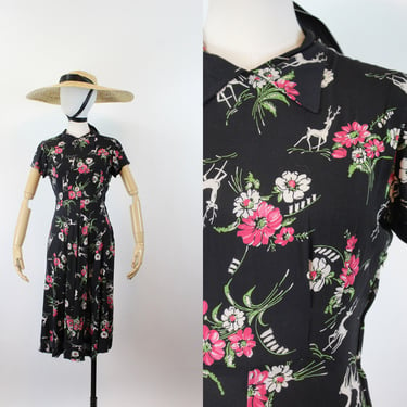 1940s DEER PRINT novelty rayon print dress xs | new summer 