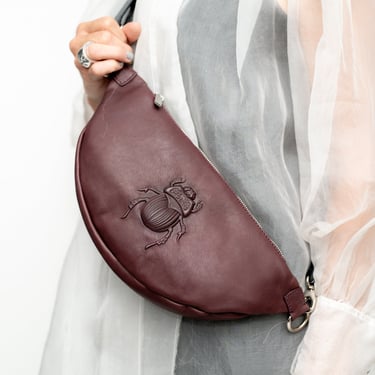 Burgundy Leather Scarab Embossed Belt Bag