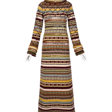 Jean Paul Gaultier AW 1999 Multicolor Fair Isle Sequin Embellished Knit Maxi Sweater Dress