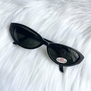 Vintage Retro Black Textured Cat Eye Sunglasses 