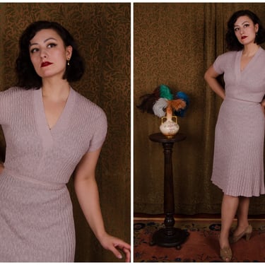 1950s Sweater Dress - Vintage 50s Knit Dress Made of Orlon Boucle in the Palest Possible Purple by Kimberly Knits 