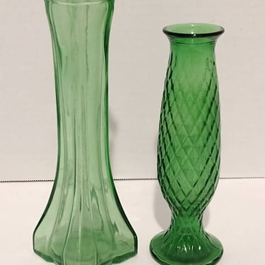 Vintage Europa & EO Brody Co Green Glass Vase Lot Home Decor 7" 