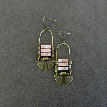 Chandelier earrings, jasper and bronze ethnic statement earrings, chunky bold earrings, African earrings, unique bohemian earrings 