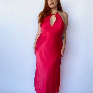 Y2K Red Silk Maxi Dress, sz. M/L