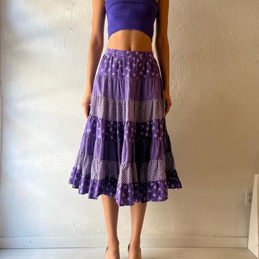 Vintage Handmade Purple Cotton Western Midi Skirt / Small 