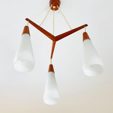 Mid century Danish teak & opal glass pendant lamp 1960s Denmark 