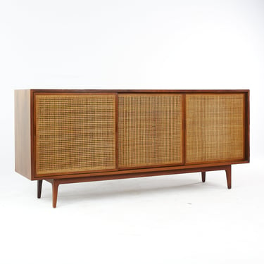 Founders Style Mid Century Walnut and Cane Front Credenza - mcm 