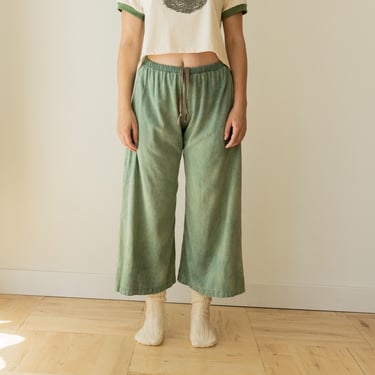 Silk Noil Pants, Green wide leg Trousers, Organic Elastic Tie Pant, Plant dyes 