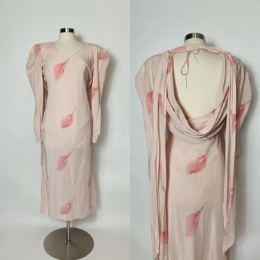 Vintage Blush Pink Floral Midi Dress Size Small / Medium 