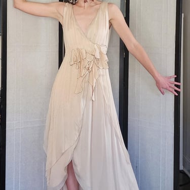 Vintage 2000s FENDI Evening Dress Sleeveless Cream Chiffon NWT 