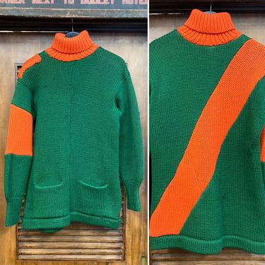 Vintage 1950’s Two-Tone Athletic Sports Turtleneck Wool Sweater, 50’s Wool Sweater, Vintage Athletic Top, Vintage Clothing 