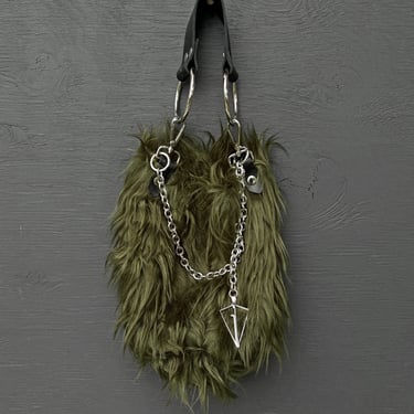 Faux Fur Chain Bag in Green