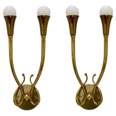Pair of 1940s Tall Botanical Sconces