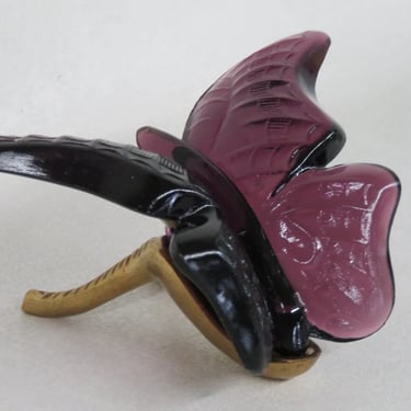 Fenton Art Glass Amethyst Purple Butterfly Figurine On A Brass Stand 3542B