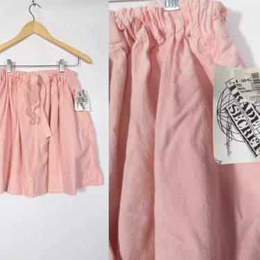 Vintage 80s Deadstock Washed Out Neon Pink Cotton Elastic Waist Skater Mini Skirt With Pockets Size S/M 