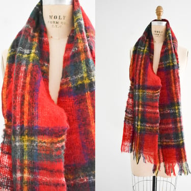 Vintage Mohair Red Plaid Scarf 
