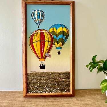 Vintage H. Hargrove Hot Air Balloons Framed Art on Canvas - Signed Serigraph 