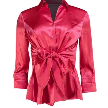 Lafayette 148 - Hot Pink Silk Tie Waist Button Down Shirt Sz 6