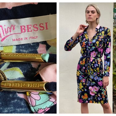 Averardo Bessi Dress / 60's Look Midi Dress / Modern Cotton Jersey Dress / Resortwear / Emilio Pucci Print Look Dress / Floral Butterflies 