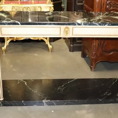 Signed Maison Jansen Verdi Green Marble Creme Painted Gilded Console Sideboard