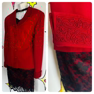 Vintage 90s | Red Embellished Goth Grunge Punk Pirate Jacket Blazer | Size 10 