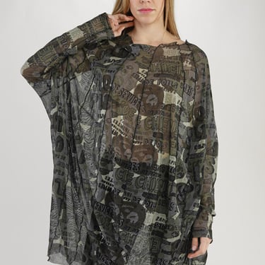 Sheer Vertically Paneled Tunic in UNPRINTED BLACK Only