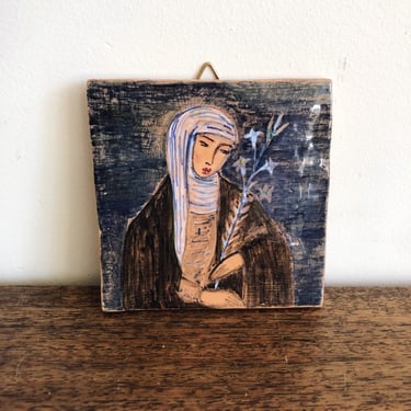 Vintage Virgin Mary Terracotta Tile 