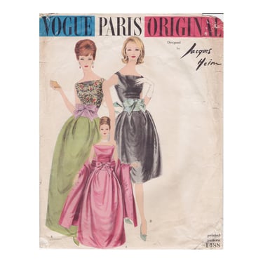 Vintage 1960 Vogue Paris Original Sewing Pattern 1488 Designed by Jacques Heim, Misses' One Piece Dress and Stole, Size 12 Bust 32 Hip 34 