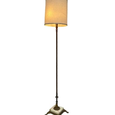 Brass and Marble Regency Floor Lamp with Shade , Circa 1930 