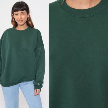 Forest Green Crewneck Sweatshirt 90s Plain Long Sleeve Shirt Crewneck Sweatshirt Slouchy Vintage Sweat Shirt Blank Sweatshirt xl 2xl xxl 
