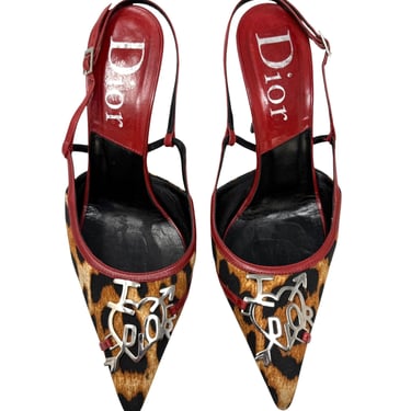 Dior Cheetah Logo Slingback Heels